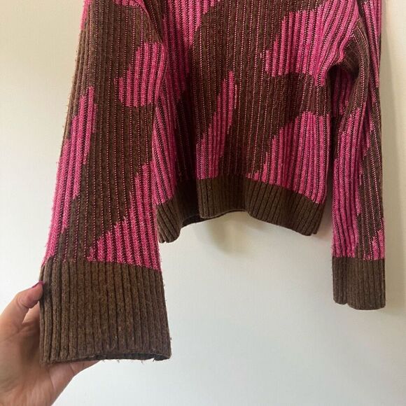 Nine West Women's Pink And Brown Ribbed Crew Neck Pullover Sweater Size XS - Picture 3 of 9